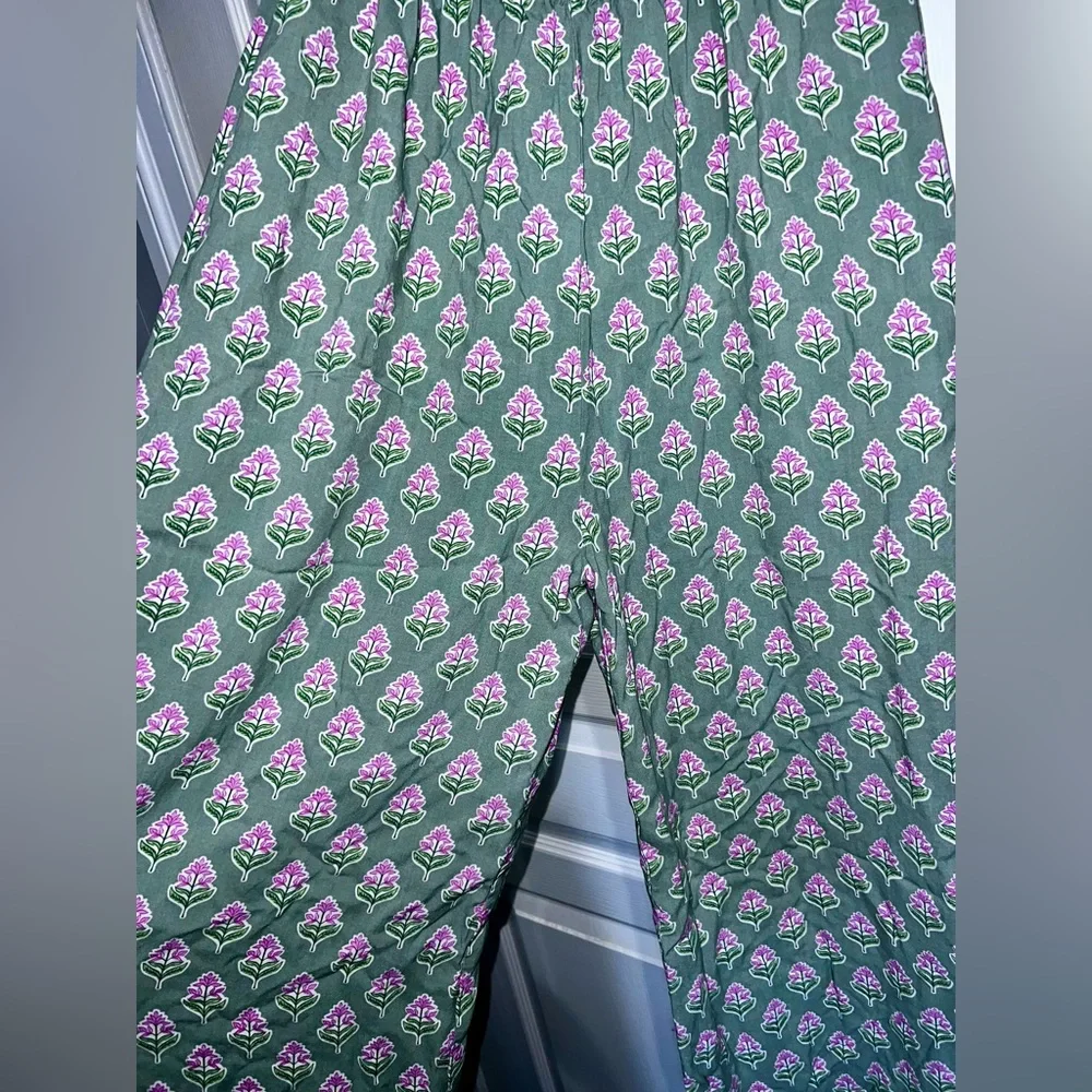 Japna Spring Floral Pink Green Flowers Viscose Smocked Tank Wide Leg Jumpsuit. - Picture 9 of 9